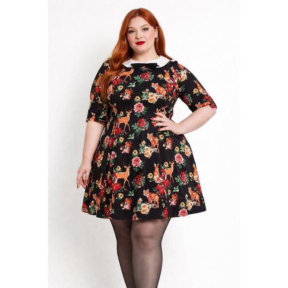 Hell Bunny Dresses & Skirts - VTG Hell Bunny Vixen Dress Woodland Collar 50s Retro 3x Rockabilly, Plus 46”x36”